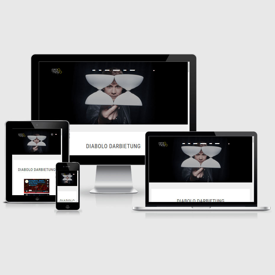 Die Webseite von "Pranay" dargestellt auf 4 verschiedenen Bildschirmgrößen (Handy, Tablet, Laptop und Desktopmonitor)