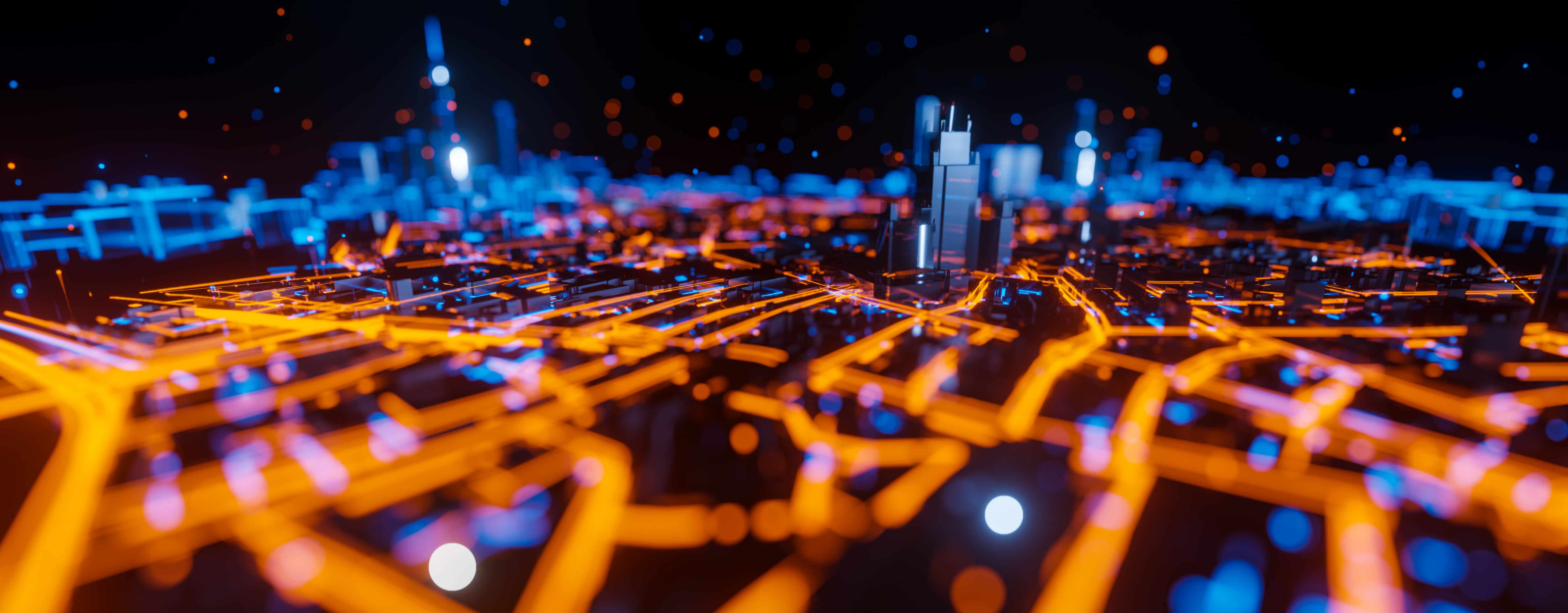 Abstract 3d render of techno mega city. Urban and futuristic vis